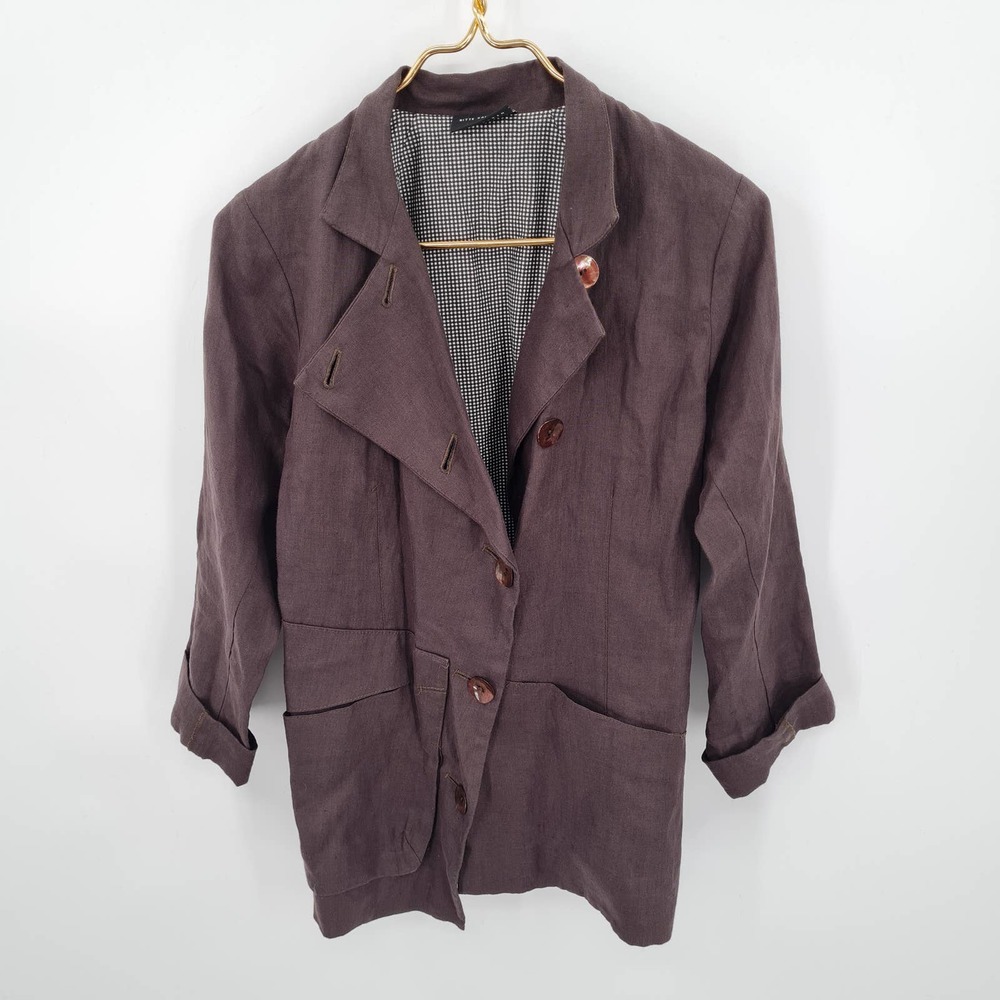 Bitte Kai Rand 100% Linen Asymmetrical Brown Blazer Jacket Size Extra Small
